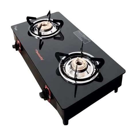 Buy Butterfly Wave Toughened Glass Top 2 Burner Manual Gas Stove Rust Free Pan Stand Black