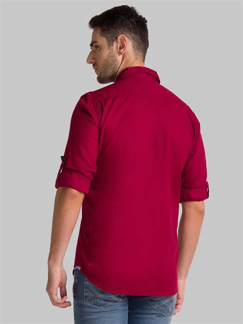 Men Red Slim Fit Solid Cotton Full Sleeve Shirts Myraymond