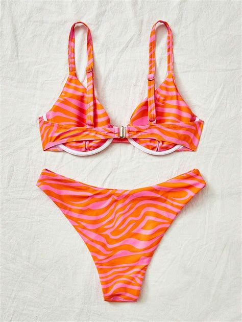 SHEIN Swim Vcay Zebra Striped Underwire Bikini Swimsuit SHEIN USA