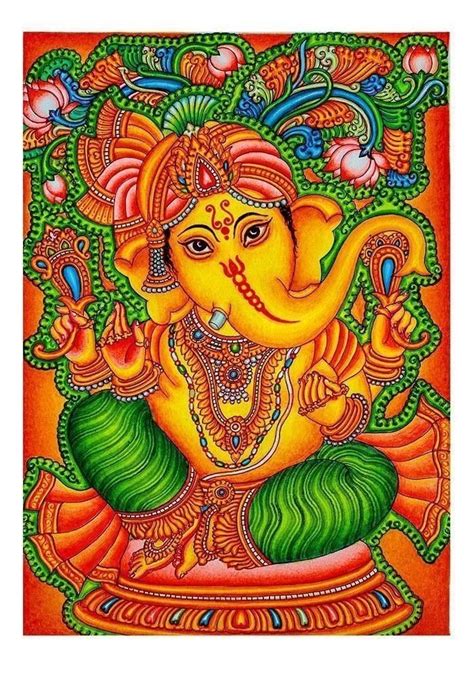 Lord Ganesha Kerala Mural Painting Mural Painting Tanjore Painting