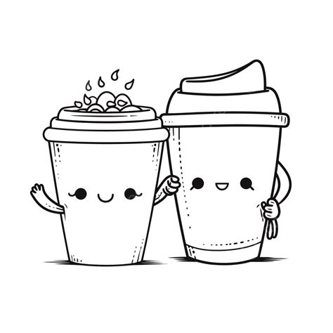 Illustration Of Cute Coffee Cup Outline Sketch Drawing Off