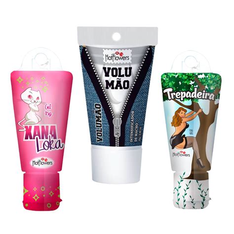 Kit Casal 3 Gel Lubrificantes Intimo a Base de Agua Volumão Xana Loka Trepadeira Hot Flowers