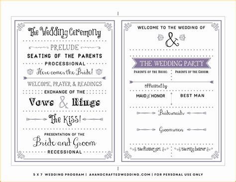 Elegant Microsoft Word Wedding Program Template One Page Inside W