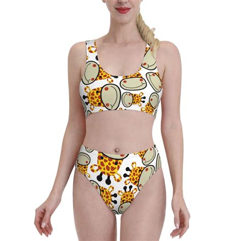 Fotbe Women S Giraffes Head Print Bikini High Waisted Swimsuit Two