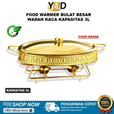 Jual Roll Top Food Warmer Gold Bulat Besar Wadah Kaca Kapasitas 2l And 3l