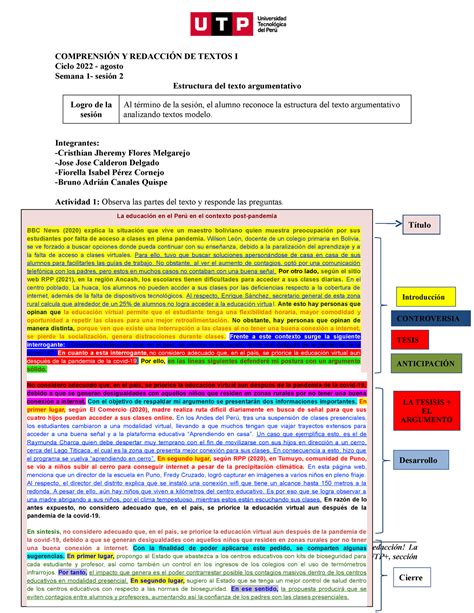 S S Material Estructura Del Texto Argumentativo Agosto