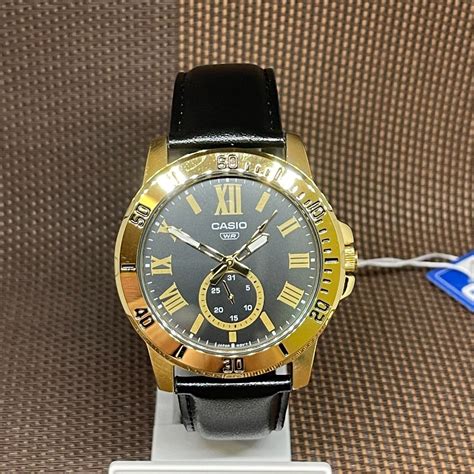 Casio Mtp Vd Gl B Gold Roman Numeral Black Leather Analog Quartz Men