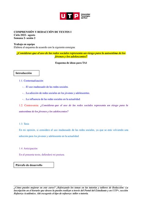 Esquema De Idea Para La Ta Comprensi N Y Redacci N De Textos I Ciclo