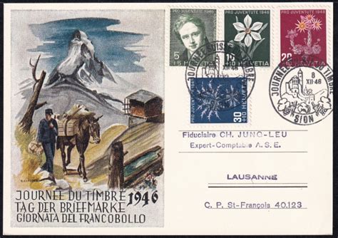 Schweiz Tag Der Briefmarke Karte Mit Stempel Sion Und