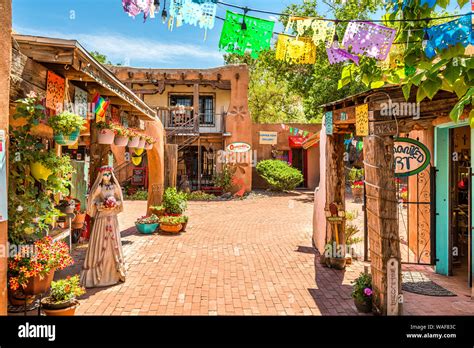 ALBUQUERQUE, NEW MEXICO - JUNE 29, 2019: Old Town shops and restaurants ...