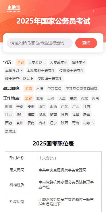 2025国考职位一览表（最新） 本地宝