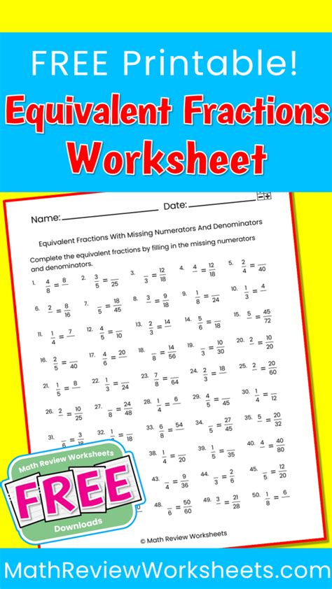 Equivalent Fractions With Missing Numerators And Denominators Math