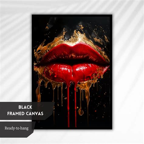 Luxurious Red Lips Art Print Bold Lipstick Wall Art Gold Drip Mouth Poster Glamorous Beauty