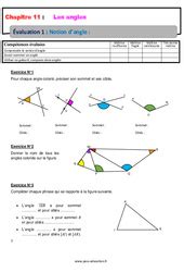 Evaluation Angles 6ème Bilan et controle corrigé pdf à imprimer