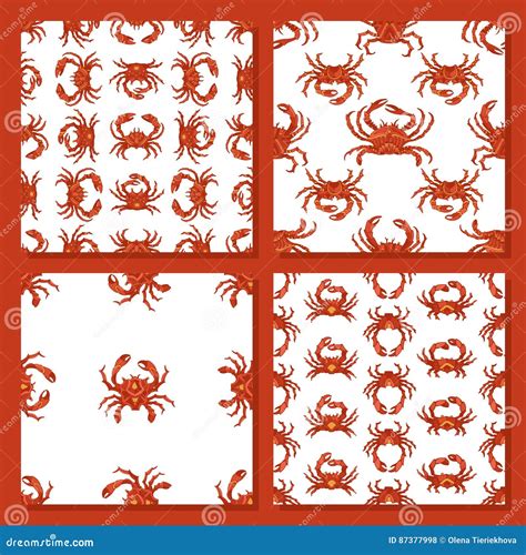 Vector Set Of Seamless Crab Patterns Stock Vector Illustration Of