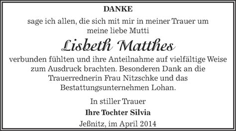 Traueranzeigen Von Lisbeth Matthes Abschied Nehmen De