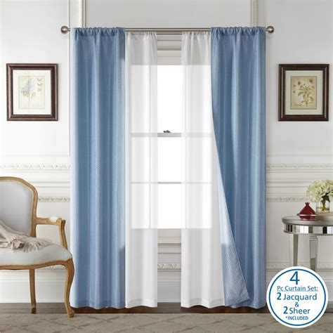 Mainstays 4 Piece Wave Jacquard Curtain Panel Set Blue 27 5 W X 63