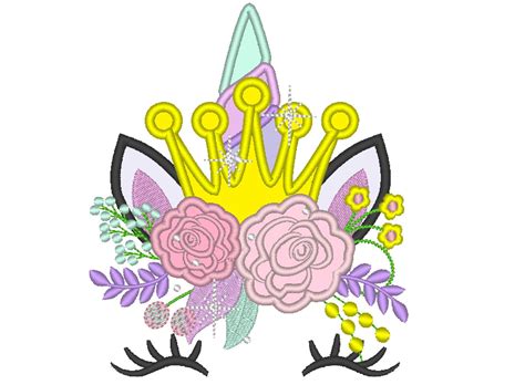 Sparkling Birthday Crown Unicorn With Roses Crown Applique Machine Embroidery Designs Applique