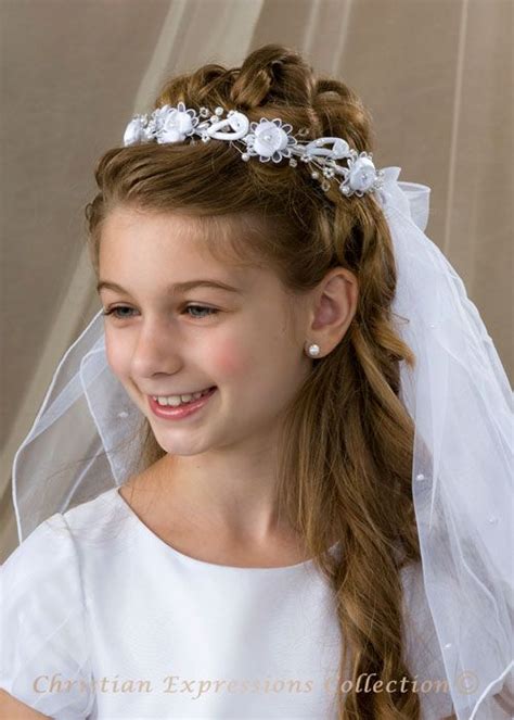 First Communion Wreath Veil With Satin Rosettes First Communion