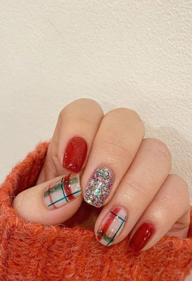 50 Stylish Festive Nail Designs Orange Red Plaid Nails