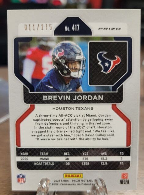 2021 Panini Prizm Rookie Hyper Prizm 417 Brevin Jordan 175 RC For