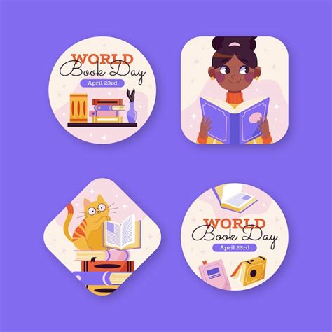 Free Vector Labels Collection For World Book Day Celebration