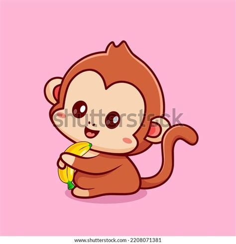 Illustration Cute Monkey Holding Banana Suitable Stock Vector (Royalty ...