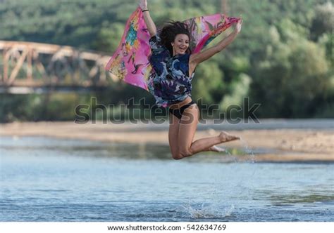 Sexy Brunette Black Swimsuit Posing River Stock Photo 542634769 Shutterstock