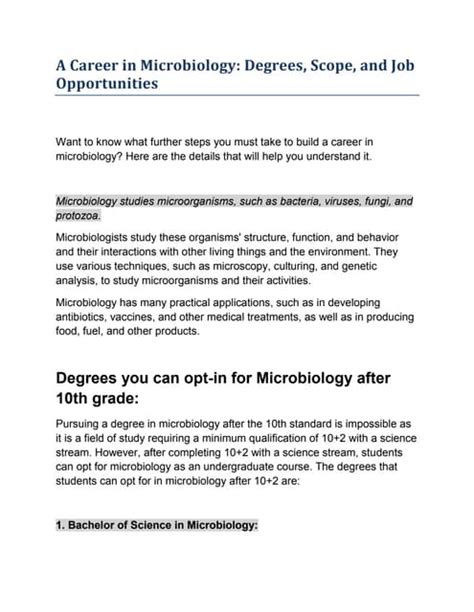 Career In Microbiology Pdf