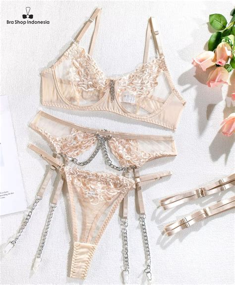 Lingerie Bra Set Garter Mesh Chain Skin Bra Shop Indonesia