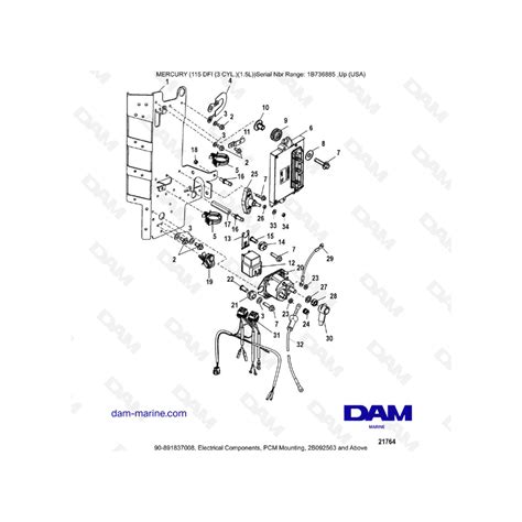 Mercury Optimax 115 Componentes eléctricos montaje PCM 2B092563 y