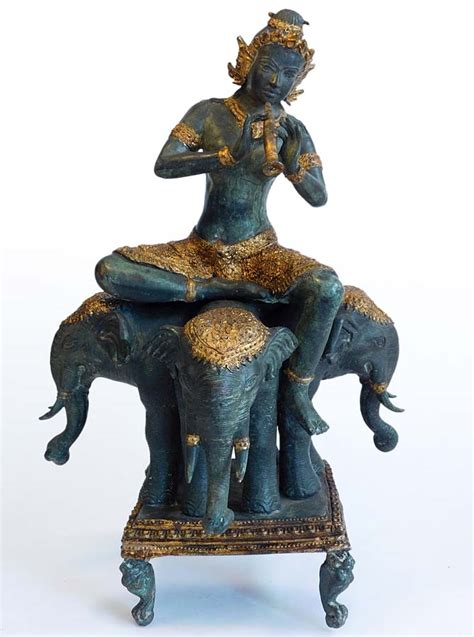 Vintage Javanese Mother Goddess Shachi On Four Headed Elephant