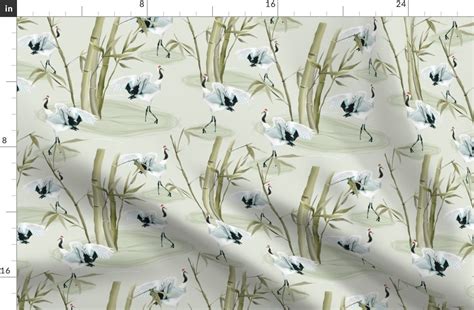 Cranes In The Bamboo Pond Fabric Spoonflower