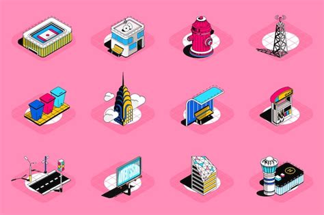 Premium Vector City Buildings 3d Isometric Icons Set Pack Elements Of