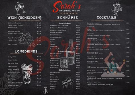 Sarahs Fine Dining Unsere Getränkekarte Wir sind dein Restaurant Bar