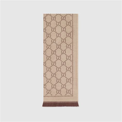 GG Jacquard Knitted Scarf In Light Brown GUCCI AE