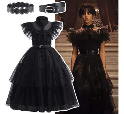 Disfraz Cosplay De Merlina Wednesday Addams Escuela Vestido Baile Negro