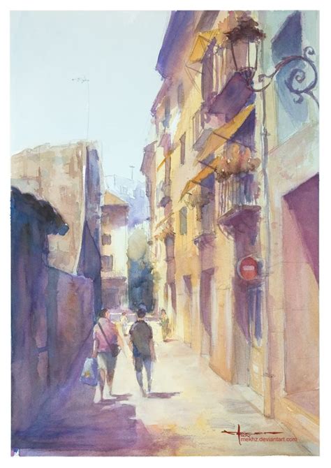 A Street In Valencia By Mekhz On Deviantart Painting Watercolor