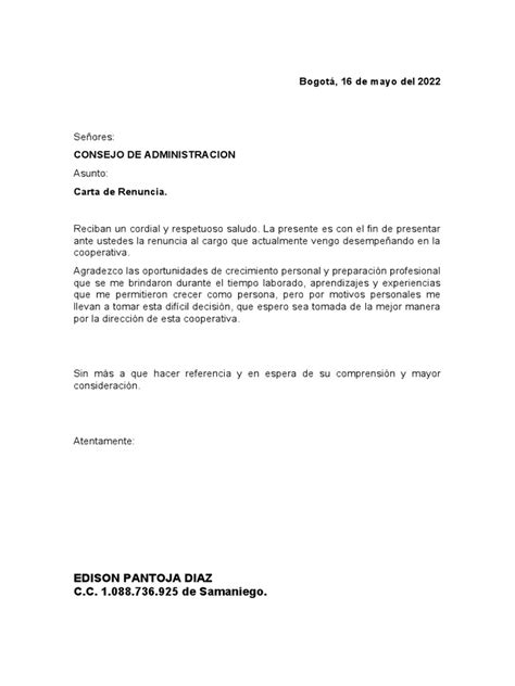 Carta De Renuncia Pdf