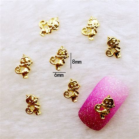 10pcslot 68mm Gold And Silver Sweet Cute Monkey Metal Alloy Nail Art