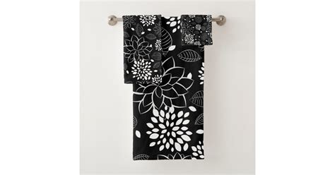 Black And White Floral Pattern Bath Towel Set Zazzle