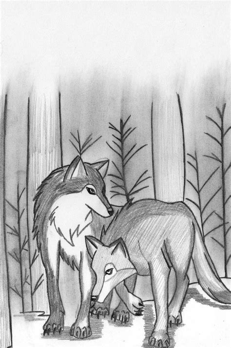 Pareja De Lobo En El Bosque