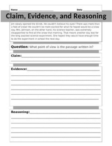 Identifying Claims And Evidence Worksheets