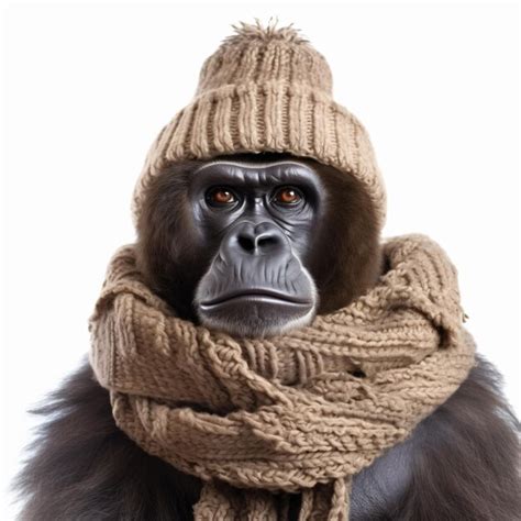 Premium AI Image A Gorilla Wearing A Hat And Scarf