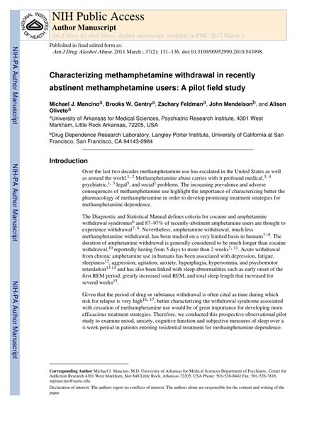 (PDF) Characterizing methamphetamine withdrawal in recently abstinent ...