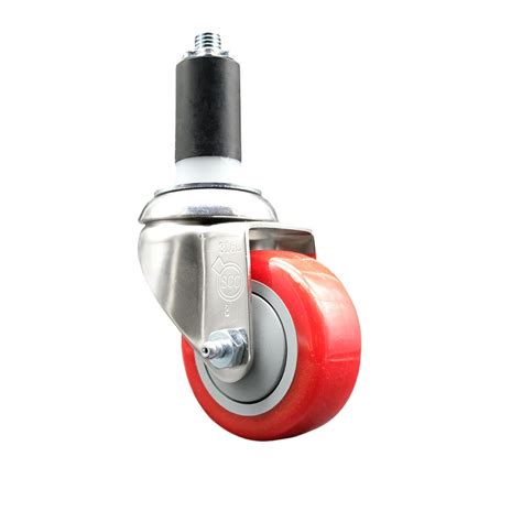 Polyurethane Swivel Stem Caster With 3 Inch Red Caster Wheel 1 38