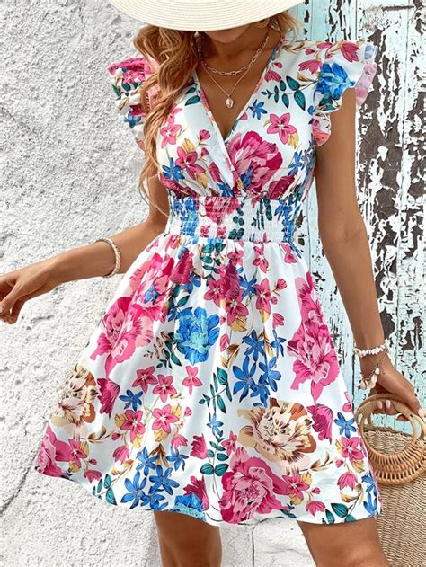 Shein Vcay Kleid Mit Blume Muster Rüschenbesatz Aktuelle Trends