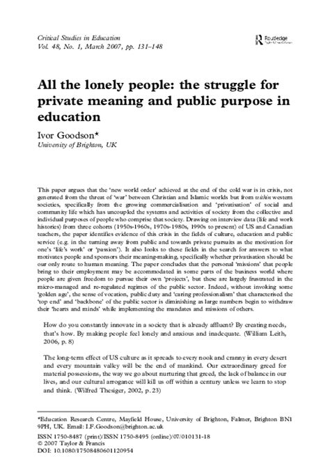 (PDF) All the lonely people | IVOR GOODSON - Academia.edu