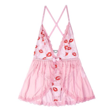 Midwennn Red Lips Lace See Through Sexy Jumpsuit Two Piece Skirt Slit Womens Sexy Lingerie