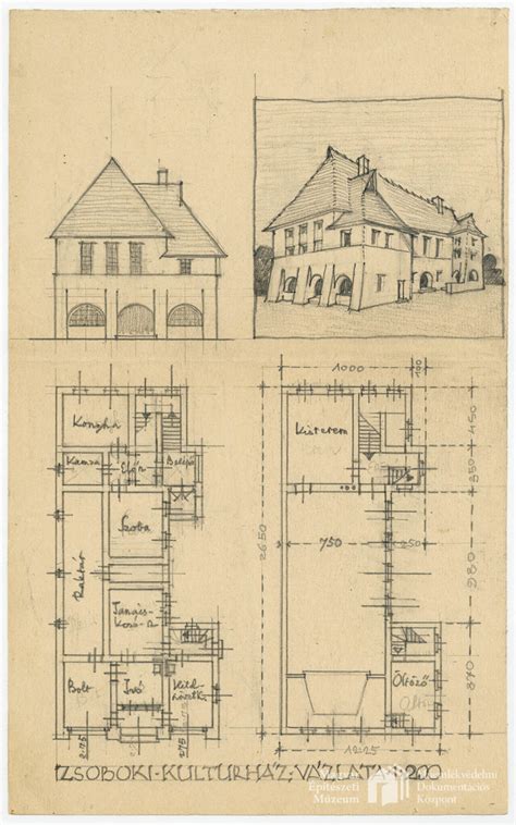 Vázlatterv alaprajzok homlokzat és perspektíva Kós Károly Virtuális